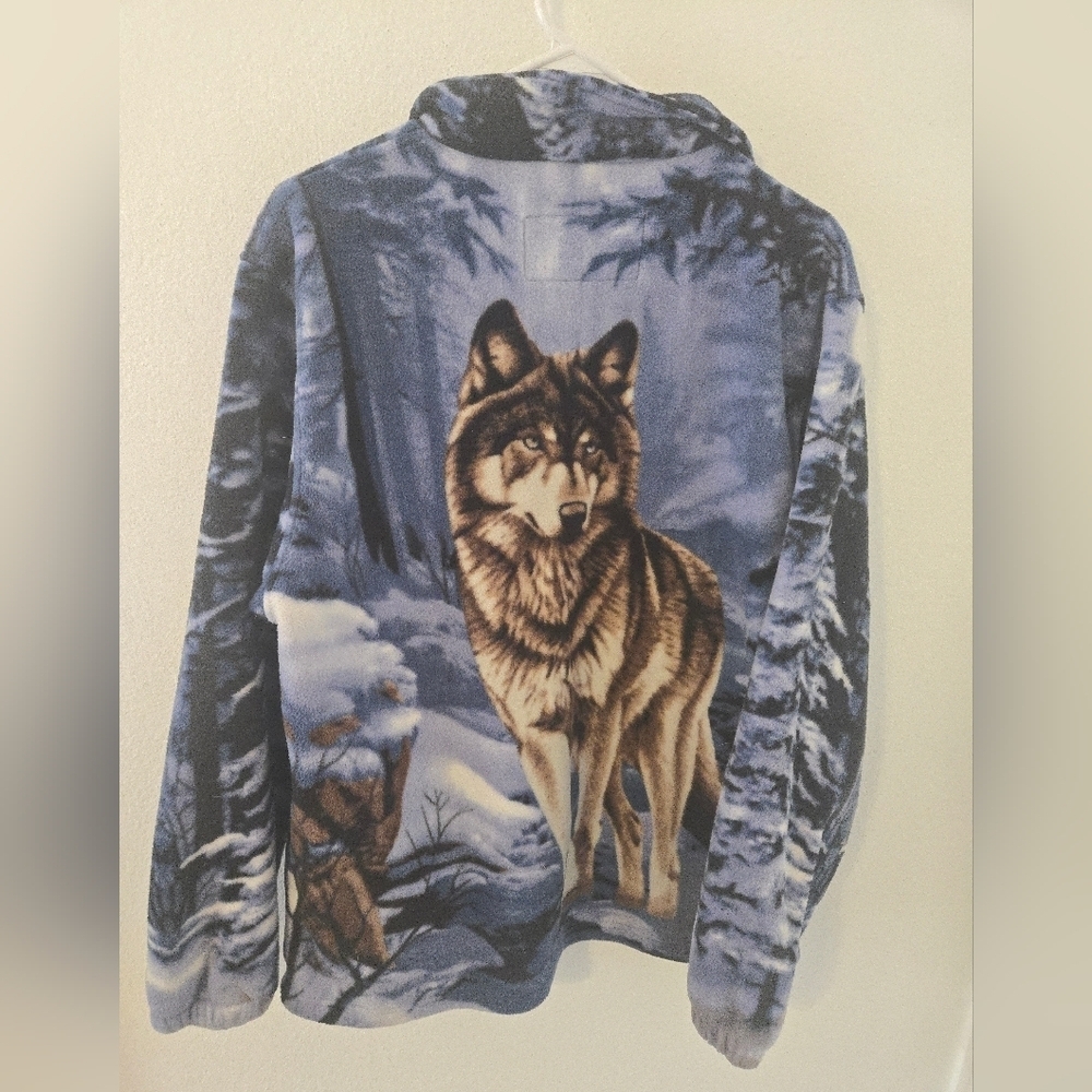 Vintage Trail Crest Wolf Animal Fleece Wood Outdoors Wolves Jacket Mens Large - Picture 2 of 6